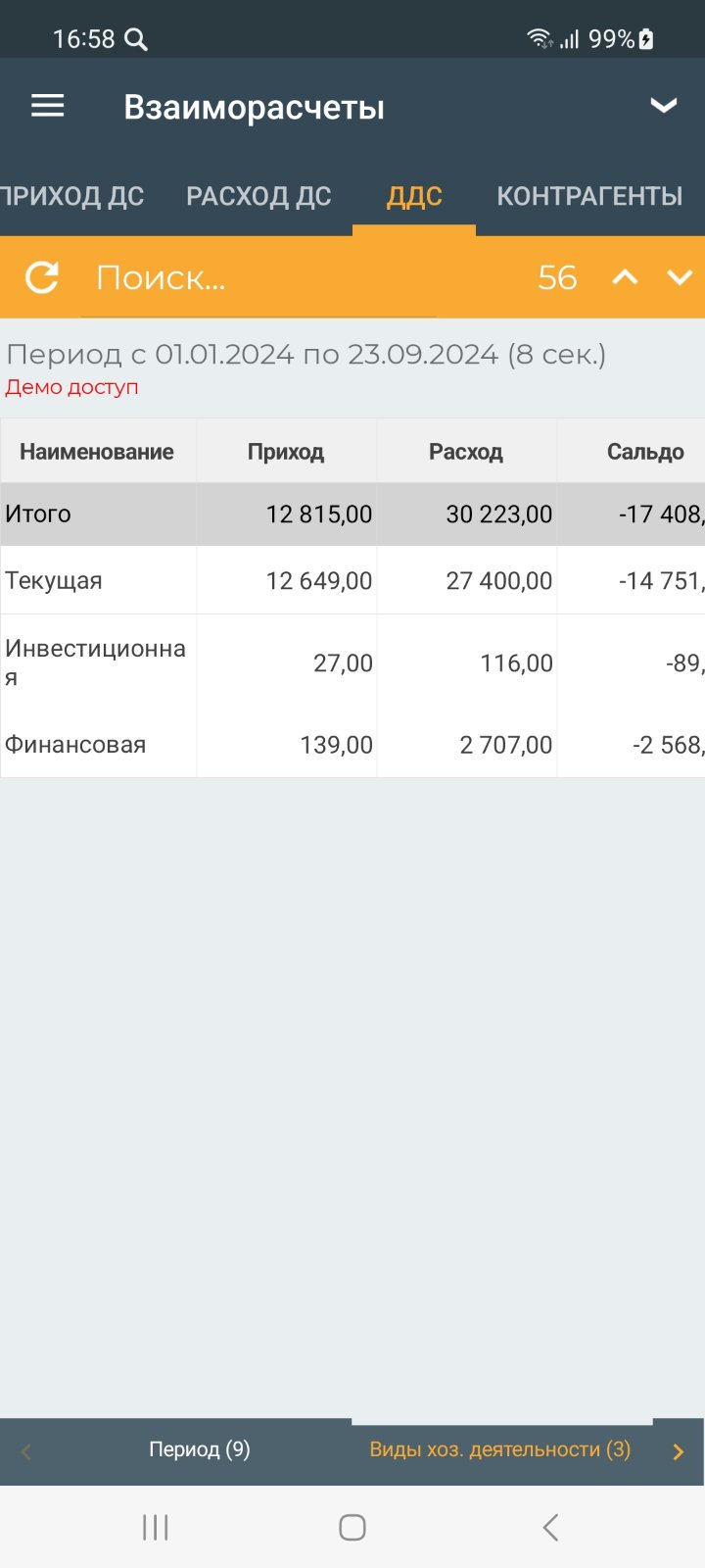 Отчёт о движении денежных средств (мобильное приложение)