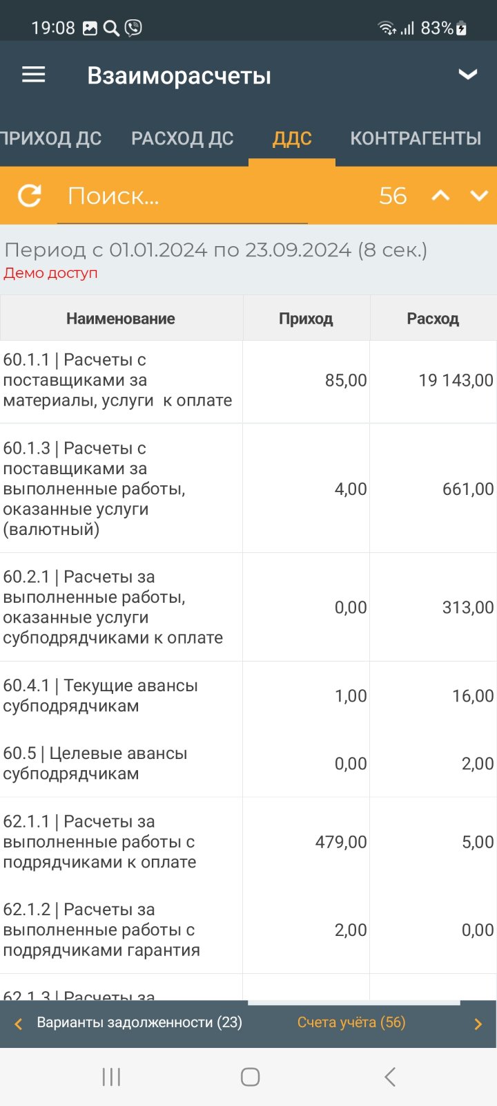 Отчёт о движении денежных средств (мобильное приложение)
