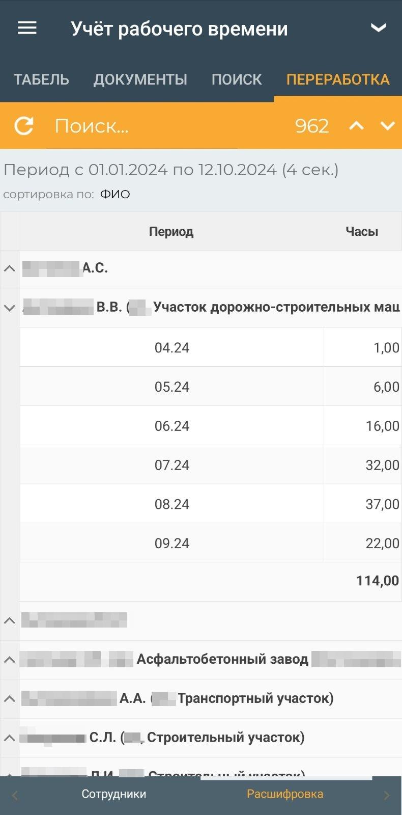 Учёт рабочего времени (табель) (мобильное приложение)