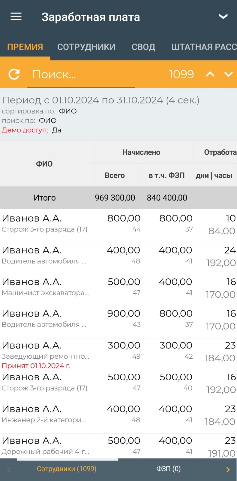 Отчёты по заработной плате (мобильное приложение)